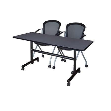 Kobe Rectangle FlipTop Table, 60" W, 29" H, Laminate Top, Gray MKFT6030GY23BK